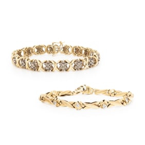 TWO DIAMOND AND YELLOW GOLD BRACELETS