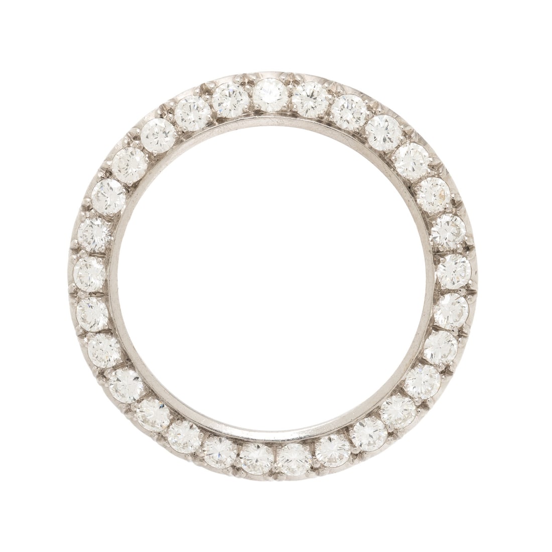 DIAMOND CIRCLE BROOCH: DIAMOND CIRCLE BROOCH Round diamonds weighing approximately 3.75 carats total. Platinum. 1 1/2 x 1 1/2 inches. Gross weight: 7.30 dwt. This lot is located in Chicago.