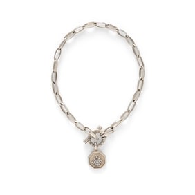 SLANE, STERLING SILVER TOGGLE CHAIN NECKLACE WITH DIAMOND INSECT PENDANT