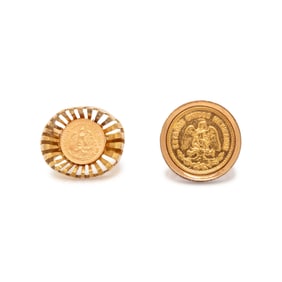TWO YELLOW GOLD AND MEXICAN PESO COIN RINGS