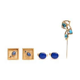 COLLECTION OF YELLOW GOLD AND GEMSTONE ACCESSORIES