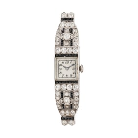 ART DECO, PLATINUM, DIAMOND, AND SAPPHIRE WATCH