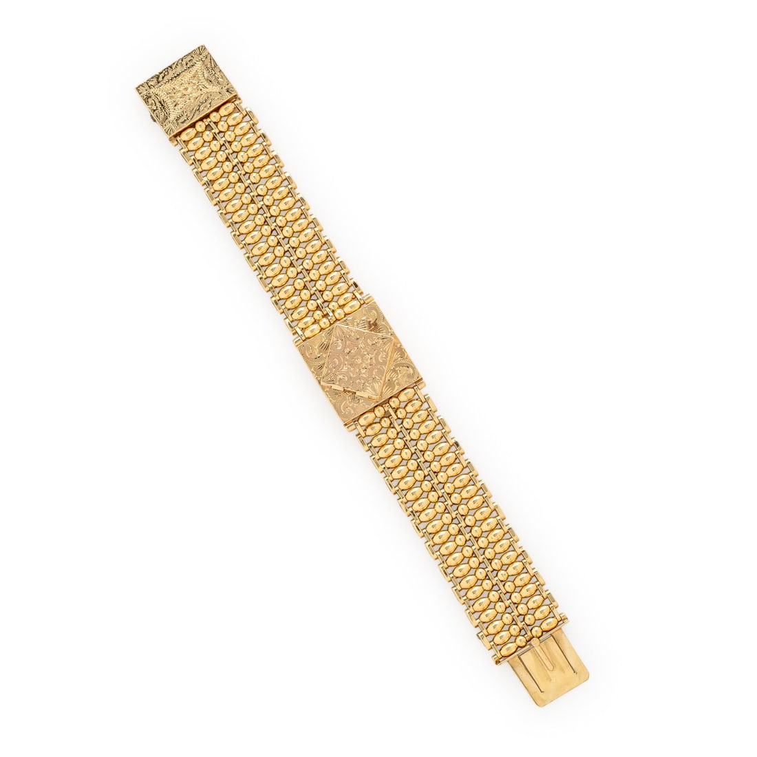 14K YELLOW GOLD SURPRISE WATCH: 14K YELLOW GOLD SURPRISE WATCH Case size: Approx. 14 mm Case material: 14K yellow gold Dial: Mother-of-pearl Movement: Manual wind Bracelet/Strap: 14K yellow gold fancy link Stamps: Case: 14K. Clasp: