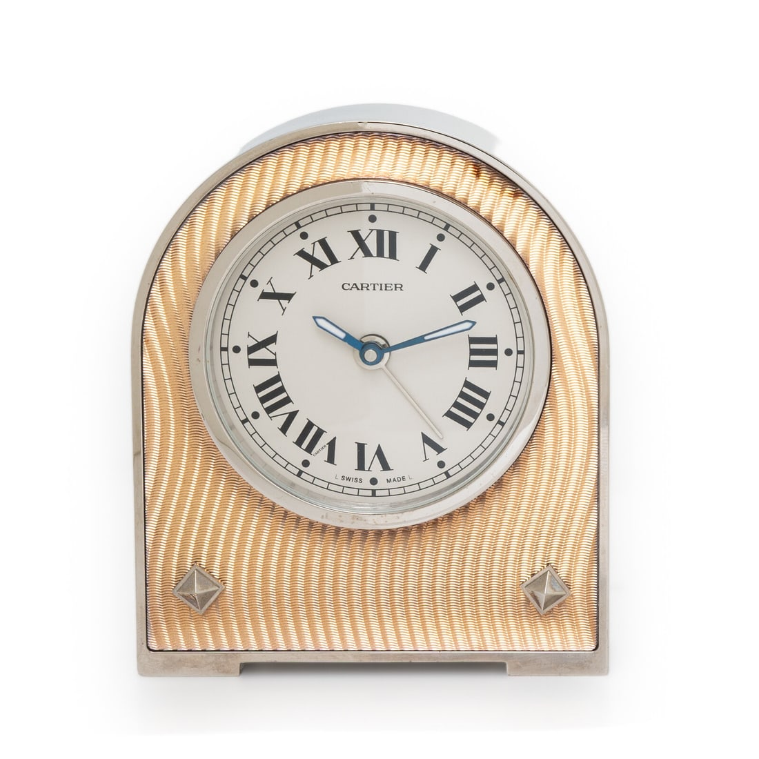 CARTIER, REF. 2746 STAINLESS STEEL AND ENAMEL ALARM CLOCK: CARTIER, REF. 2746 STAINLESS STEEL AND ENAMEL ALARM CLOCK Maker: Cartier Reference number: 2746 Serial number: 122472GD Size: Approx. 65 x 80 x 20 mm Case material: Stainless steel Dial: White Movemen