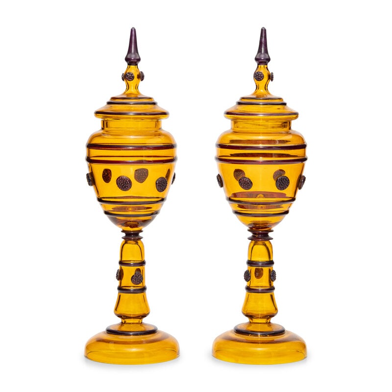 A Pair of Bohemian Glass Pokals: A Pair of Bohemian Glass Pokals 19th Century Height 18 1/2 inches. Property from the Estate of Ben Solomon, Solomon-Paris Antiques, Indianapolis, Indiana This lot is located in Chicago.