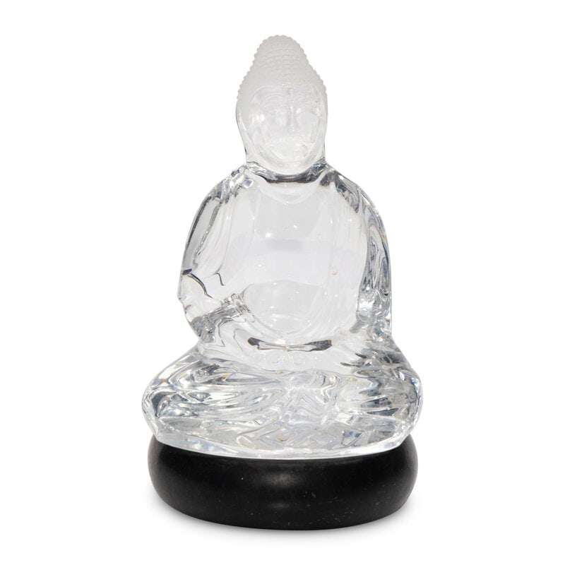 A Baccarat Glass Buddha Figure: A Baccarat Glass Buddha Figure 20th Century Height 5 1/2 x width 4 x depth 3 inches. Property from the Estate of Ben Solomon, Solomon-Paris Antiques, Indianapolis, Indiana This lot is located in