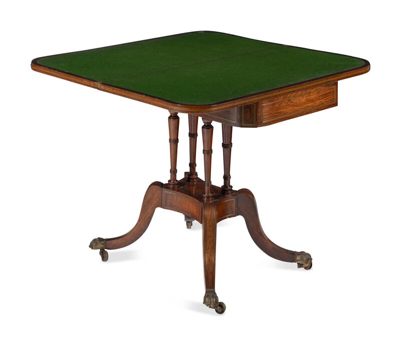 A Regency Rosewood and Brass Inlaid Game Table - 2