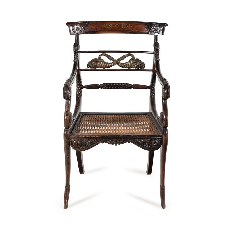 A Regency Rosewood, Mahogany and Brass Armchair - 2
