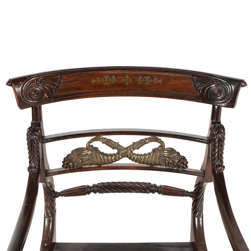 A Regency Rosewood, Mahogany and Brass Armchair - 3
