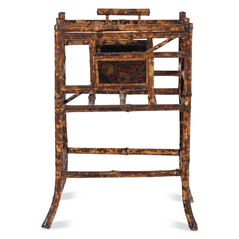 A Victorian Bamboo Canterbury: A Victorian Bamboo Canterbury 19th Century Height 28 x width 21 x depth 12 inches. Property from the Estate of Ben Solomon, Solomon-Paris Antiques, Indianapolis, Indiana