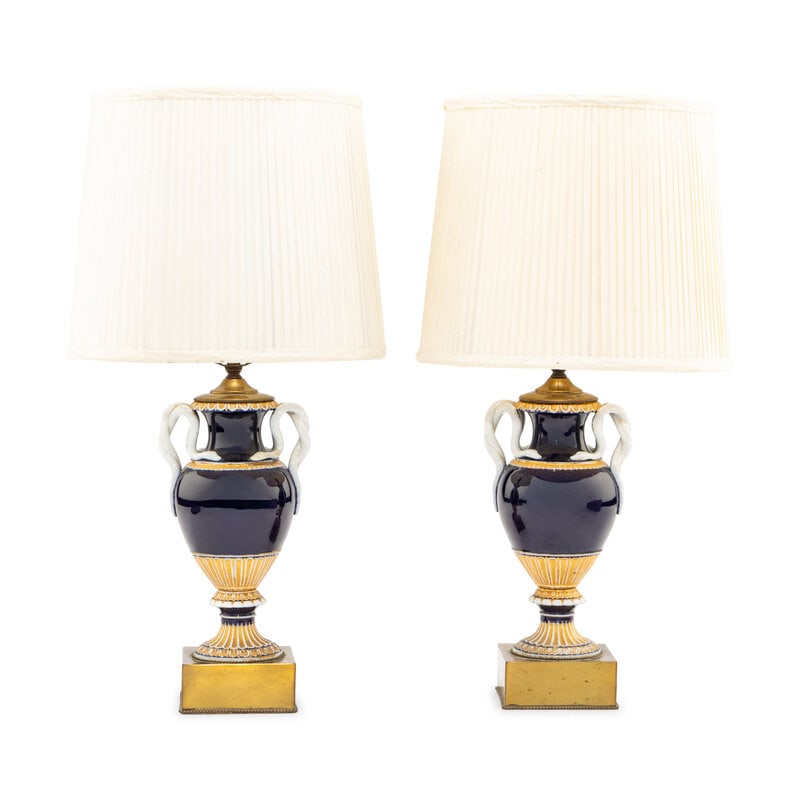 A Pair of Continental Porcelain Vases Mounted as Lamps (1 of 2)