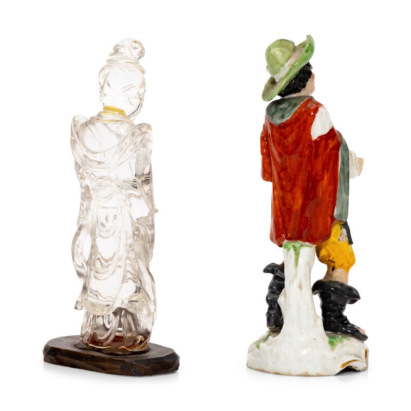 A Carved Rock Crystal Figure and a Continental Porcelain Figure - 2