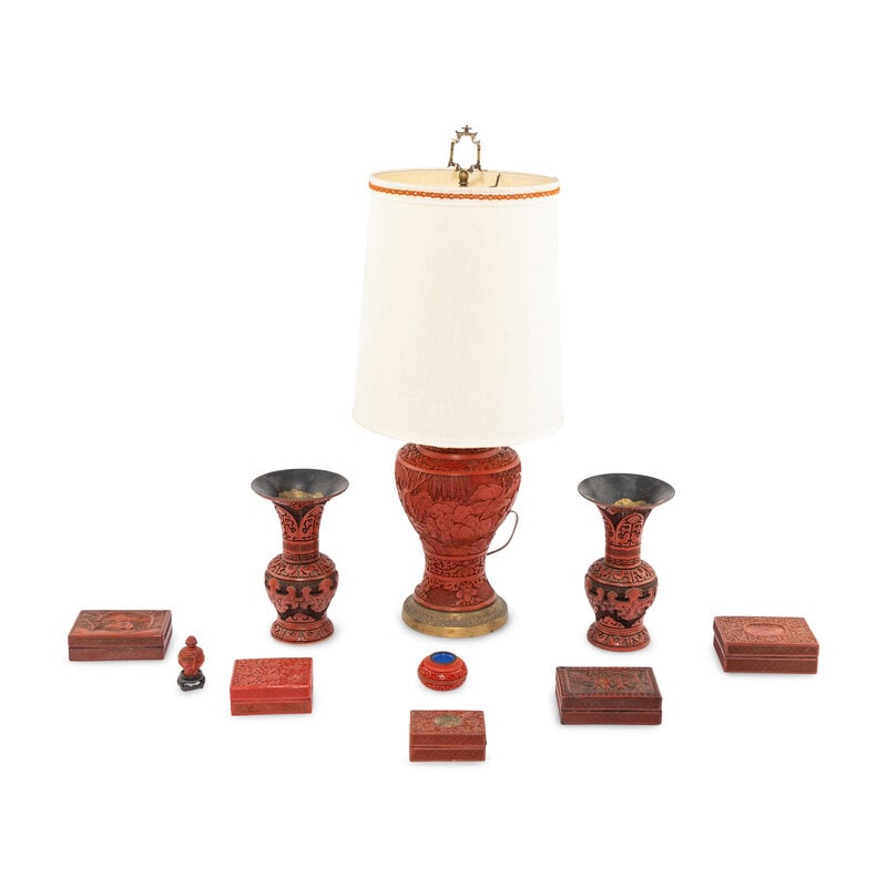 A Collection of Chinese Carved Red Lacquer Table Articles (1 of 2)