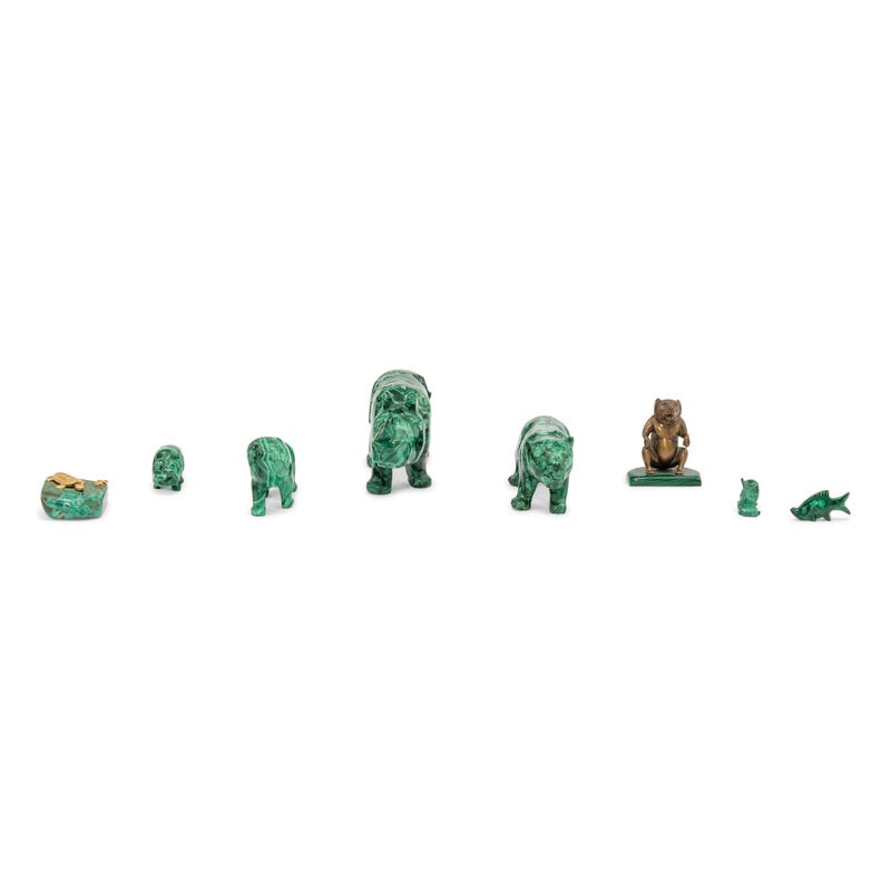 A Group of Eight Malachite and Malachite-Mounted Animal Figures (1 of 2)