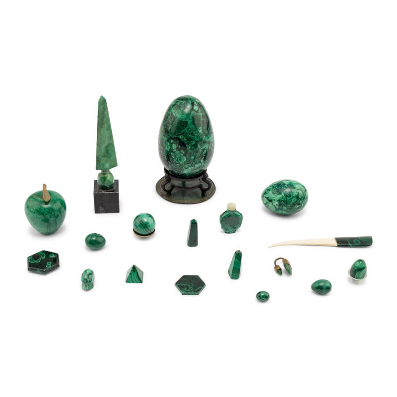 A Collection of Carved Malachite Decorative Articles (1 of 2)