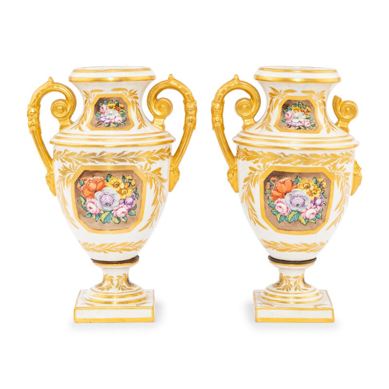A Pair of Derby Painted Porcelain Vases (1 of 2)