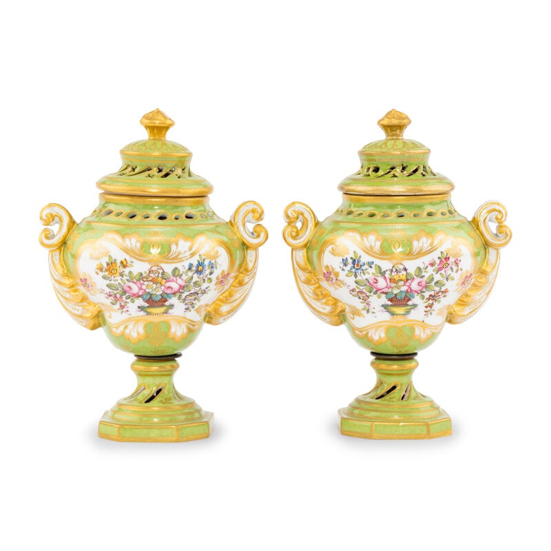 A Pair of Rockingham Porcelain Potpourri Urns (1 of 2)