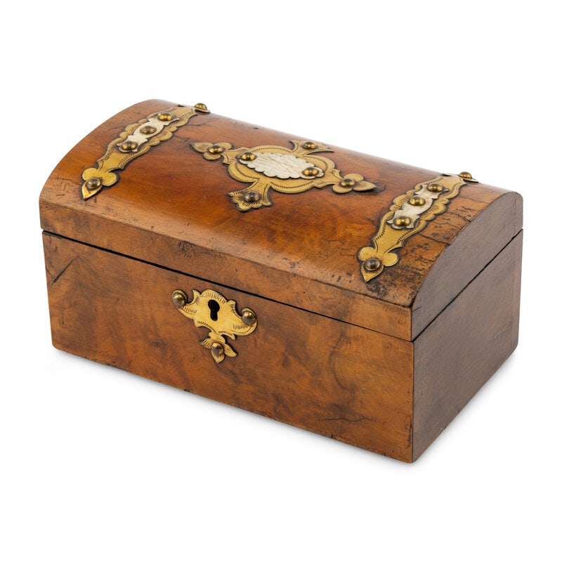 An English Walnut and Brass Mounted Tea Caddy (1 of 2)
