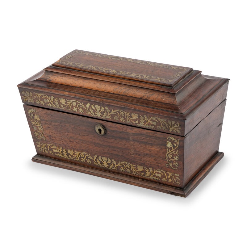 An English Rosewood and Brass Inlaid Tea Caddy (1 of 2)