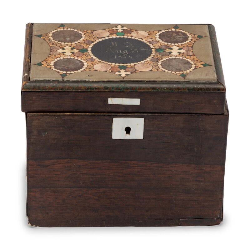 An English Rosewood and Mosaic-Inset Tea Caddy (1 of 2)