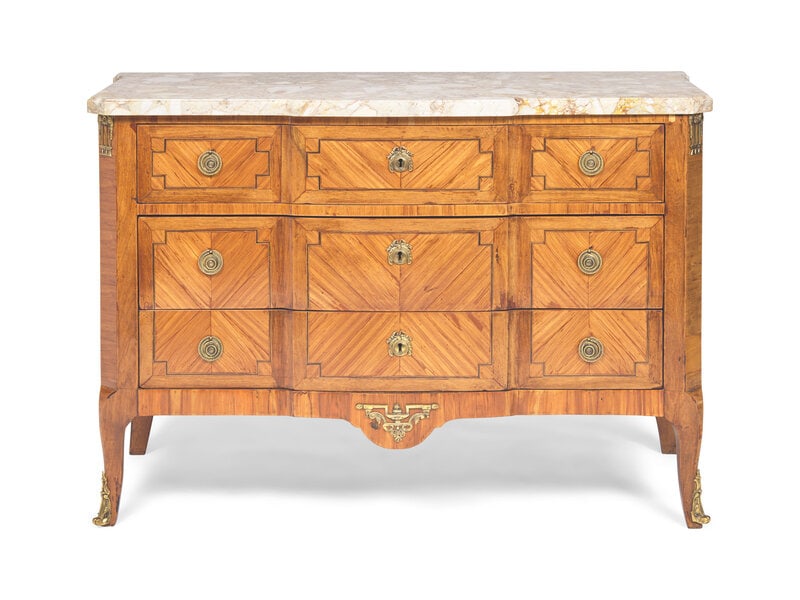 A Late Louis XV Tulipwood Parquetry and Gilt-Bronze Mounted Commode (1 of 2)