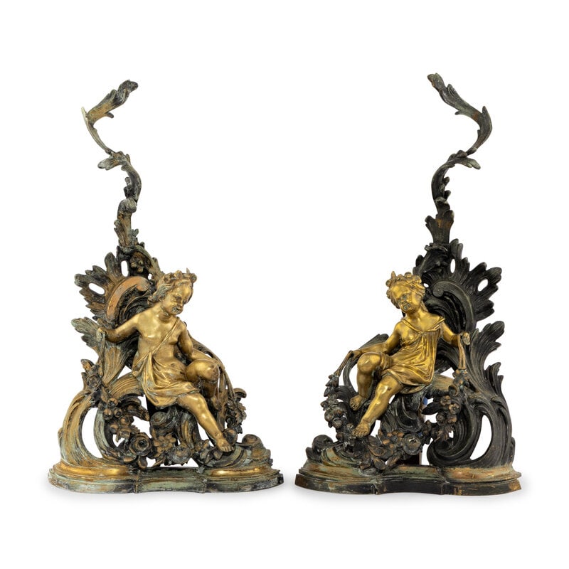 A Pair of Louis XV Style Gilt and Patinated Bronze Chenets: A Pair of Louis XV Style Gilt and Patinated Bronze Chenets Height 24 inches. Property from the Collection of Richard and Deanna Freeland This lot is located in Chicago.