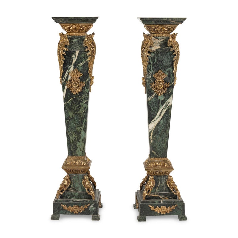 A Pair of Continental Gilt Metal Mounted Marble Pedestals (1 of 2)