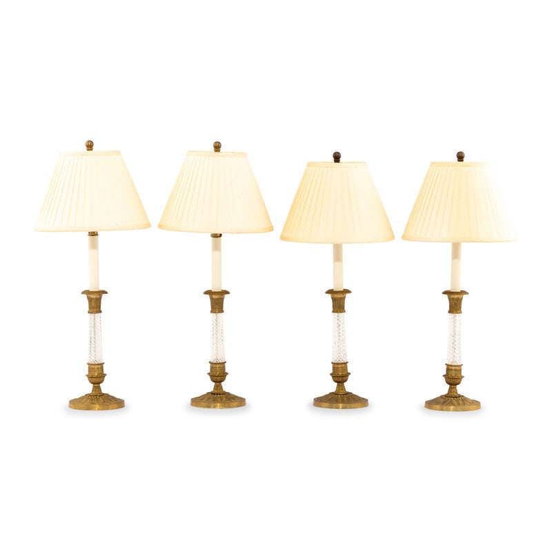 A Set of Four Continental Gilt Metal and Cut Glass Candlesticks Mounted as Lamps (1 of 2)