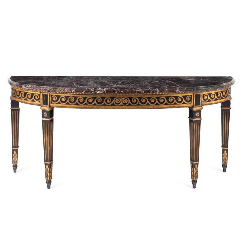 A Neoclassical Style Parcel Gilt Marble-Top Console Table: A Neoclassical Style Parcel Gilt Marble-Top Console Table 20th Century Height 34 3/4 x width 78 x depth 22 inches. Property from a Private Collector This lot is loca