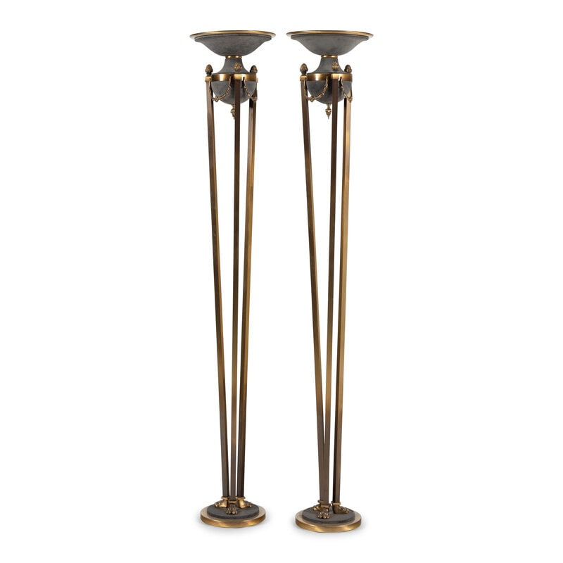 A Pair of Empire Style Brass and Glass Floor Lamps (1 of 2)