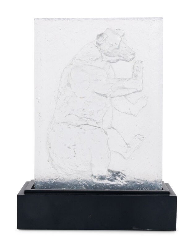 A Bernard Augst for Baccarat Glass Relief Sculpture: A Bernard Augst for Baccarat Glass Relief Sculpture signed Augst in the lower right corner. 17 x 10 1/2 inches. Property from the Collection of Richard and Deanna Fre