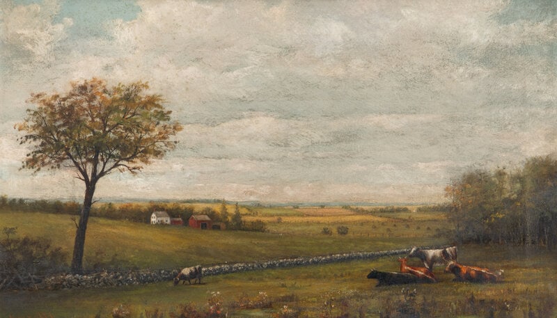 Artist Unknown, 19th/20th Century A Pastoral Landscape : Artist Unknown, 19th/20th Century A Pastoral Landscape oil on canvas signed illegibly (lower left) 13 1/2 x 23 1/2 inches. This lot is located in Chicago. Size<