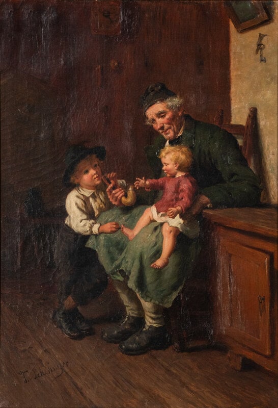 Felix Schlesinger (German, 1833-1910) Grandfather with His Two Grandchildren (1 of 3)