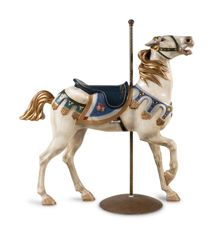 A Painted Composition Carousel Horse: A Painted Composition Carousel Horse 20th Century Height 58 x width 20 x depth 50 inches. Property from the Collection of Richard and Deanna Freeland This lot is locate