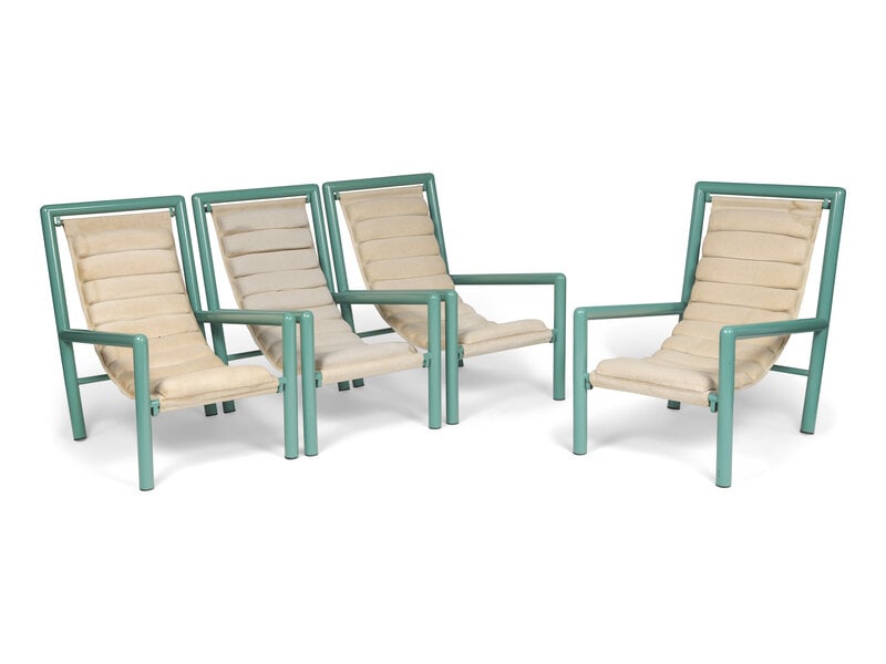 A Set of Four Robert Mallet-Stevens Deck Chairs: A Set of Four Robert Mallet-Stevens Deck Chairs After the Design for the Villa Noailles in Hyères, Circa 1925 Height 36 1/4 x width 23 3/4 x depth 33 inches. Property from the Collec