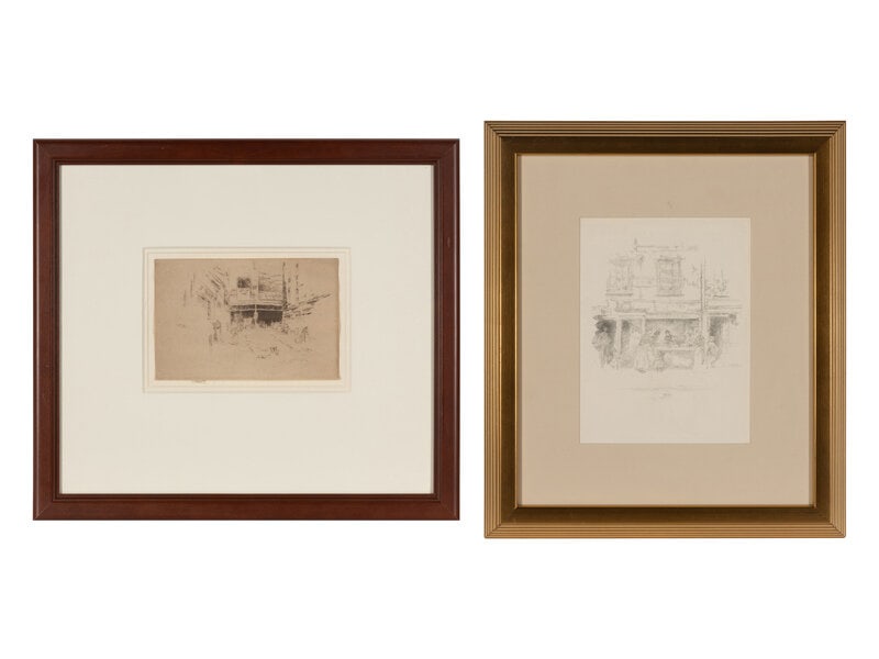 James Abbott McNeill Whistler (American, 1834–1903) Clothes Exchange No.1 and Maunder's Fish S: James Abbott McNeill Whistler (American, 1834–1903) Clothes Exchange No.1 and Maunder's Fish Shop, Chelsea (two works) etching and transfer lithograph Clothes Exchange No.1 signed in penc