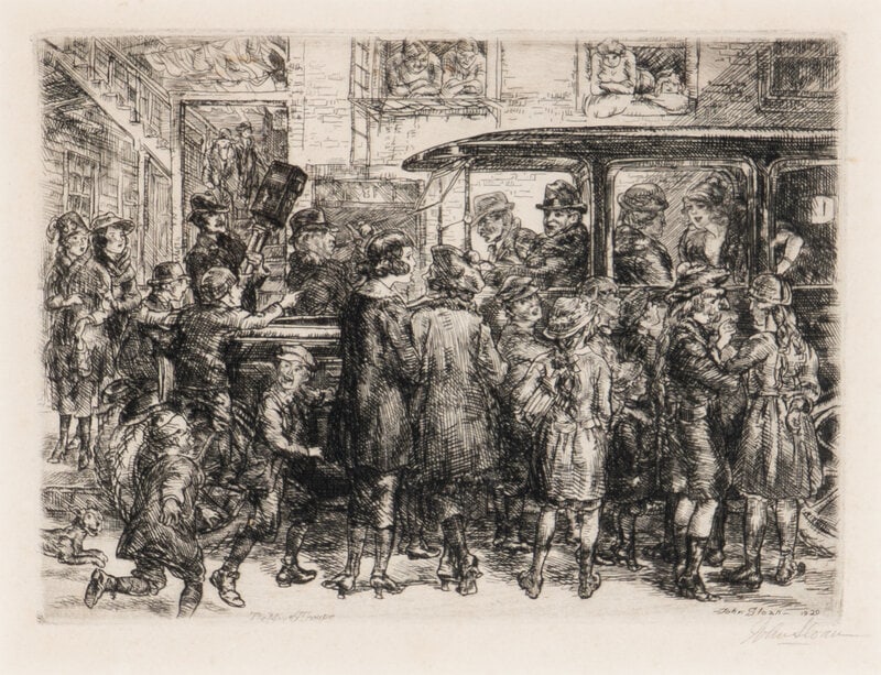 John French Sloan (American, 1871–1951) Ways of Drinking Champagne and The Movey Troupe (two w: John French Sloan(American, 1871–1951)Ways of Drinking Champagne and The Movey Troupe (two works)etchingsLarger: 5 x 7 inches. This lot is located in Chicago. SizeLarger: 5 x 7