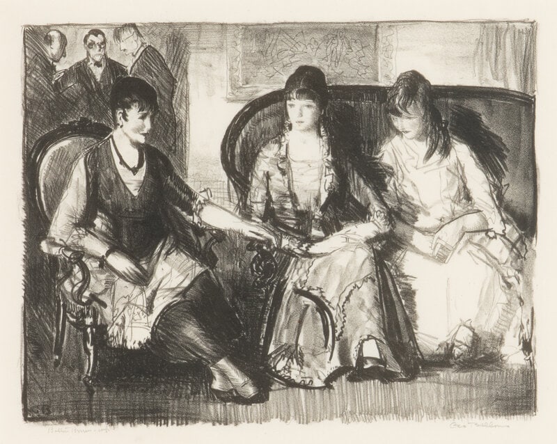 George Bellows (American, 1882-1925) Elsie, Emma and Marjorie: George Bellows(American, 1882-1925)Elsie, Emma and Marjorielithographsigned by the artist and printer, Boltes Brews, in pencil; edition of 36 9 1/2 x 12 inches. This lot is located in Chicago. Size9