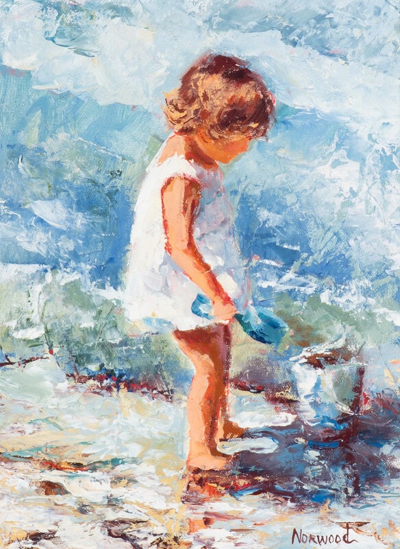 Joyce Norwood (American, 20th/21st Century) Filling the Bucket: Joyce Norwood (American, 20th/21st Century) Filling the Bucket oil on canvas signed NORWOOD (lower right); signed and titled (on the stretcher) 12 x 9 inches. This lot is loca