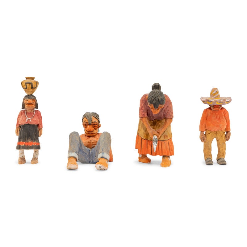 Andy Anderson (American, 1893-1963) Four Indians: Andy Anderson (American, 1893-1963) Four Indians Carving signed Andy on back of two figures and each are initialed on underside. Tallest 6 1/2 inches. This lot is located in Chicago.