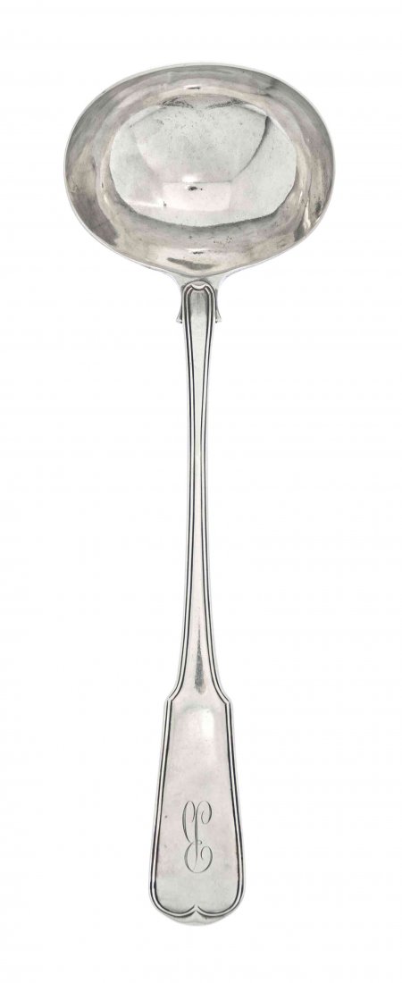 A George III Silver Ladle, Sarah & John William Blake, : A George III Silver Ladle, Sarah & John William Blake, London, 1811, monogrammed with a B and having a French weevil import mark; approximate weight 6.63 ozt. Length 11 1/2 inches.