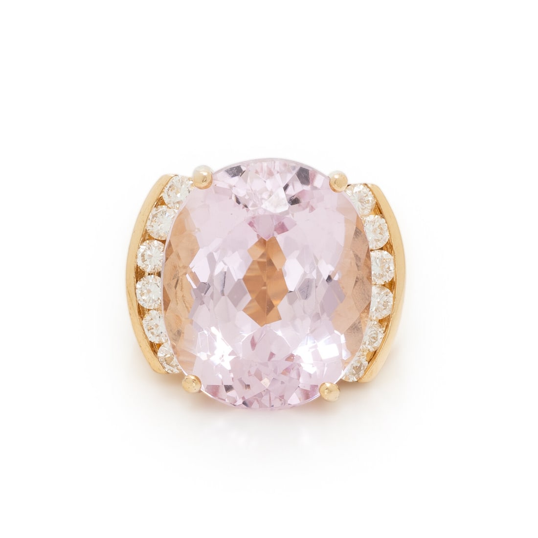 KUNZITE, DIAMOND, AND YELLOW GOLD RING (1 of 3)