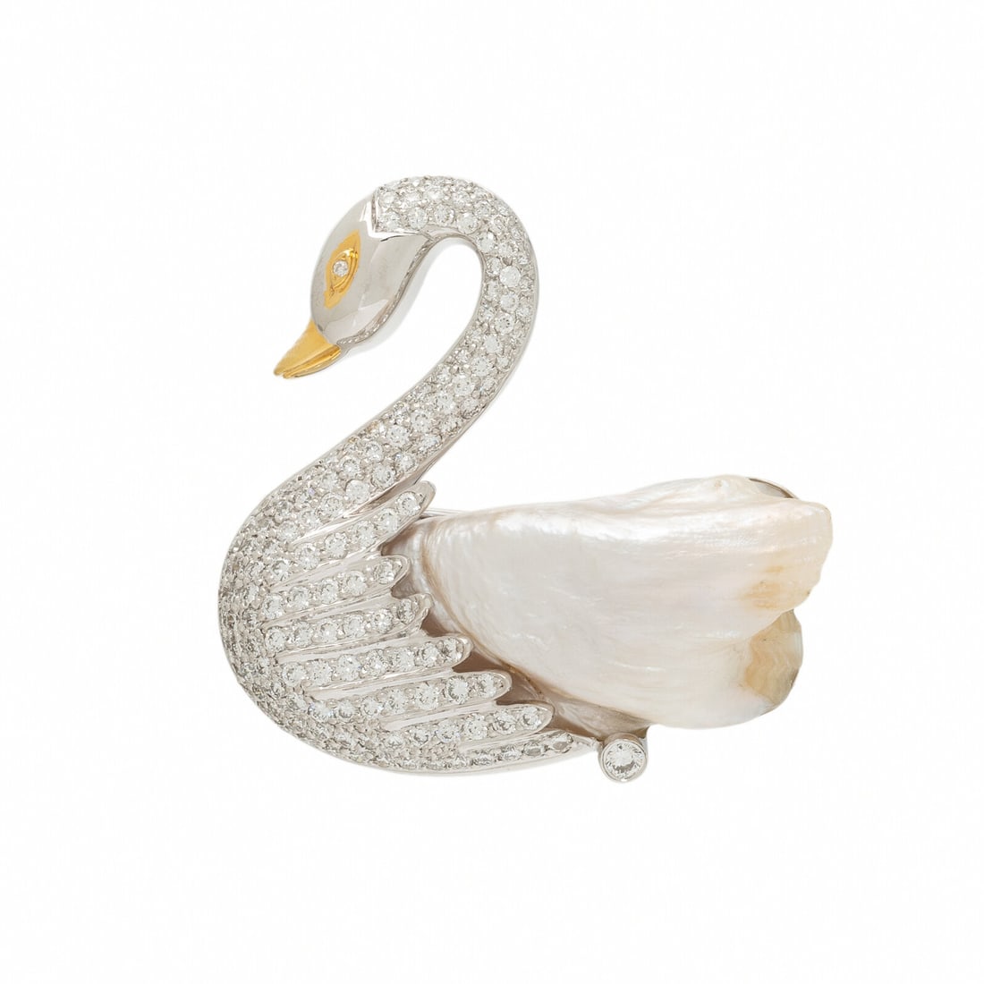 CULTURED PEARL AND DIAMOND SWAN BROOCH (1 of 2)