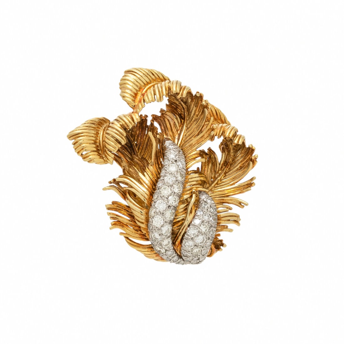DIAMOND, YELLOW GOLD, AND PLATINUM BROOCH (1 of 2)