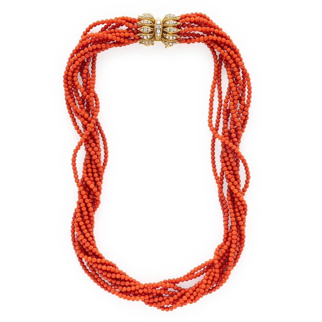 CORAL, DIAMOND, AND YELLOW GOLD TORSADE NECKLACE (1 of 3)