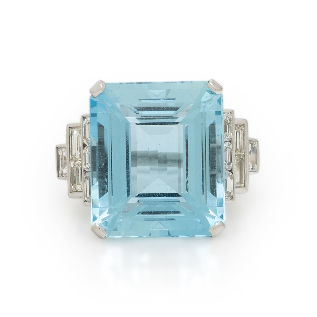 AQUAMARINE, DIAMOND, AND PLATINUM RING (1 of 3)