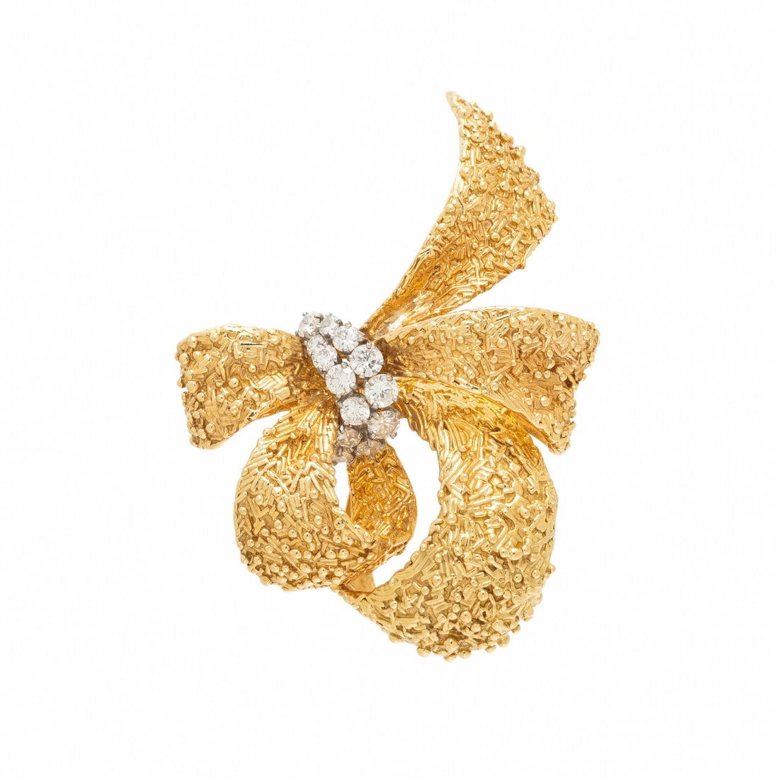 YELLOW GOLD AND DIAMOND BOW BROOCH (1 of 2)