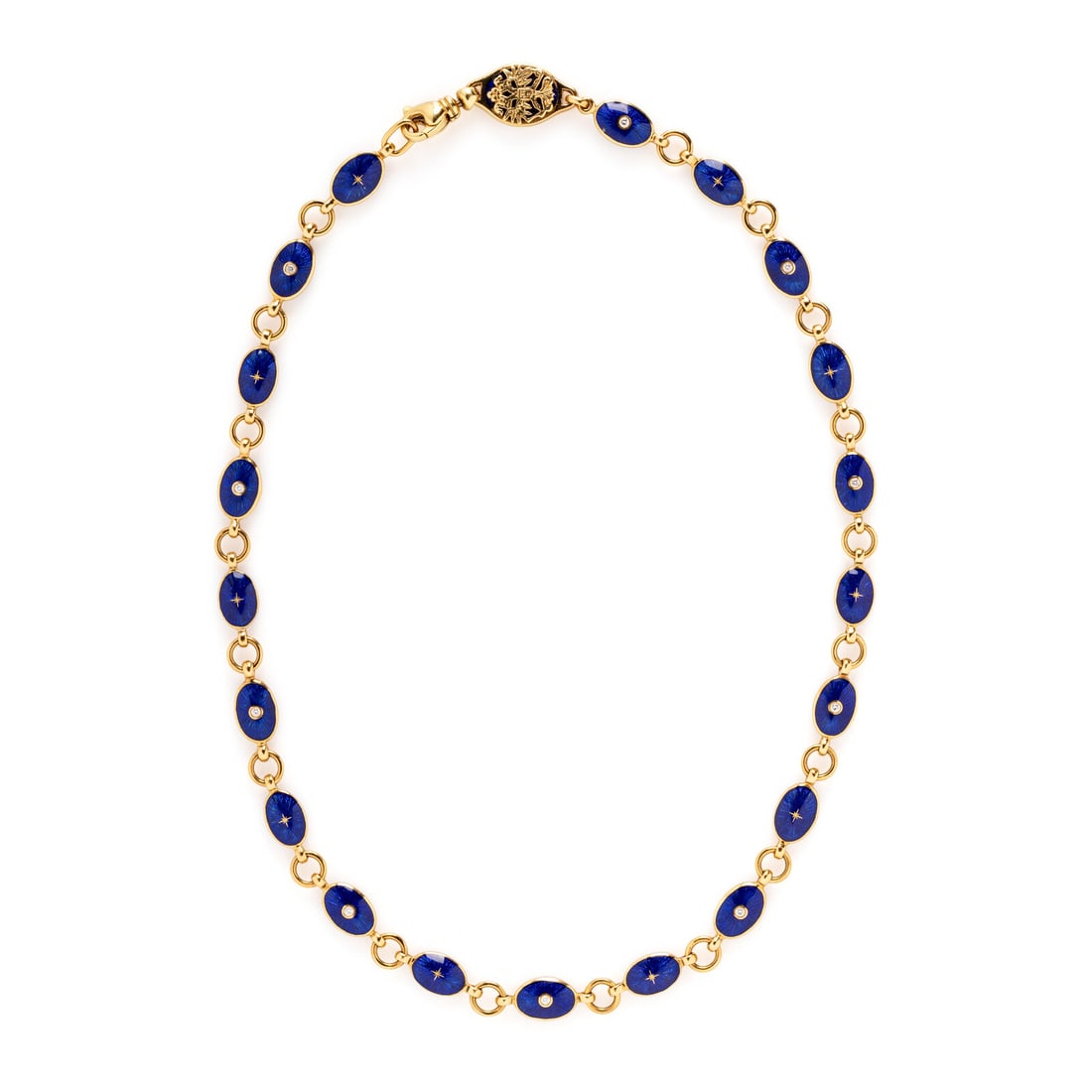 FABERGÉ, BLUE ENAMEL, DIAMOND, AND YELLOW GOLD NECKLACE (1 of 3)