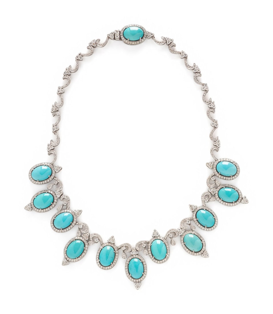 TURQUOISE, DIAMOND, AND WHITE GOLD NECKLACE (1 of 3)