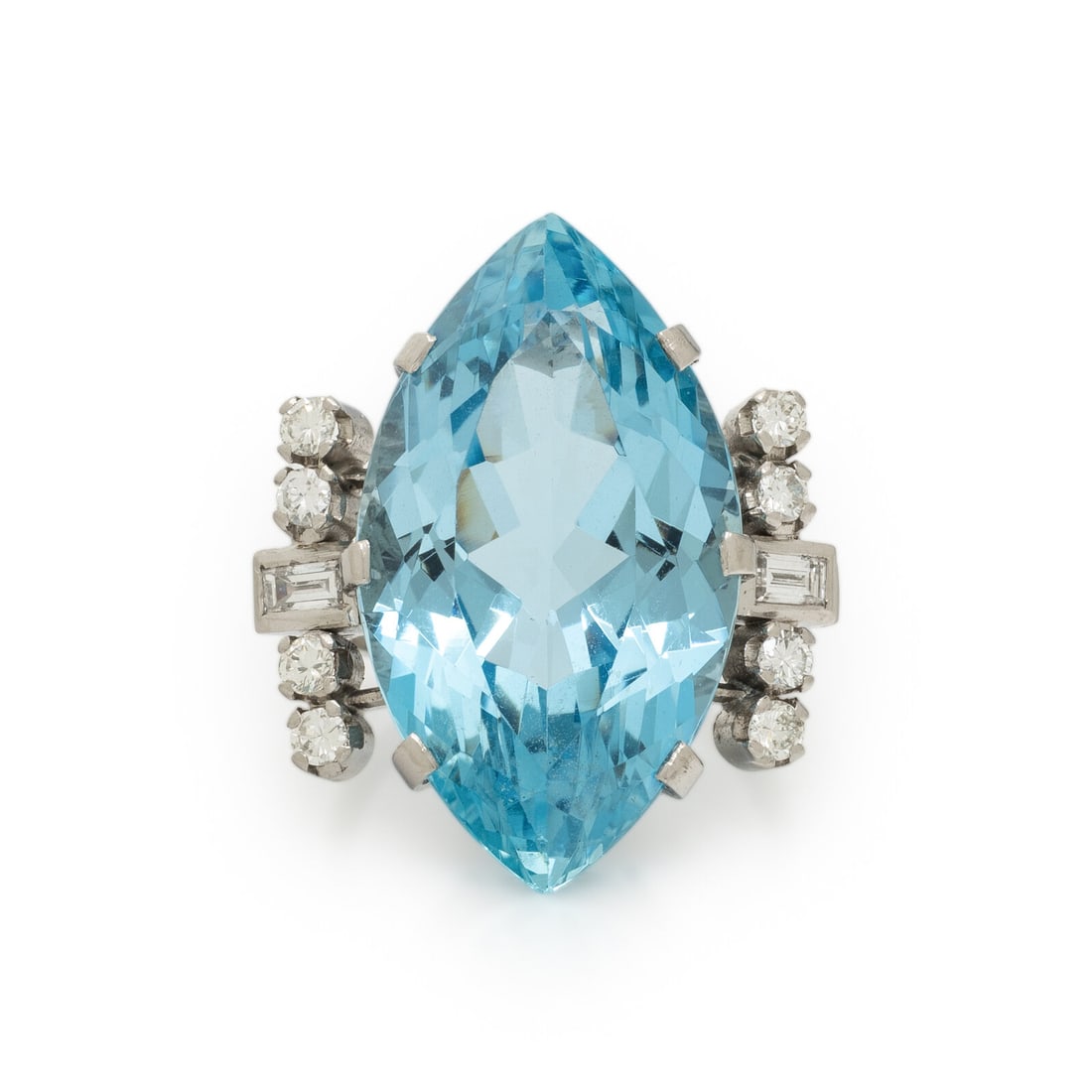 AQUAMARINE, DIAMOND, AND PLATINUM RING (1 of 3)